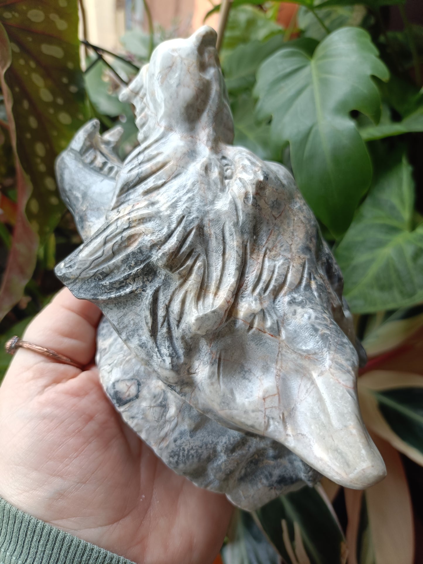 Picasso Jasper Wolf Head Carving - 1631g