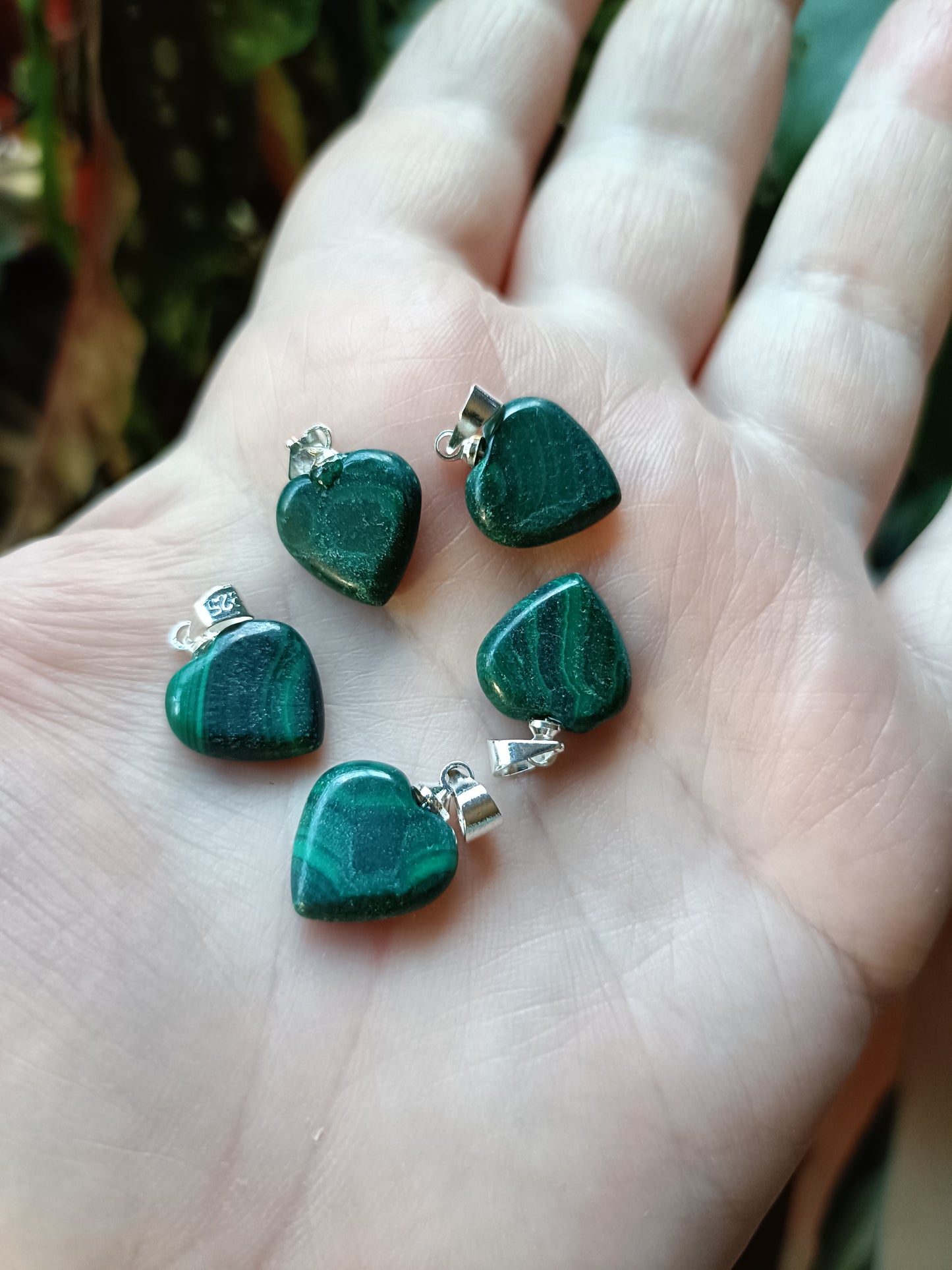 Heart Shaped Malachite Pendant - Silver-Plated Copper