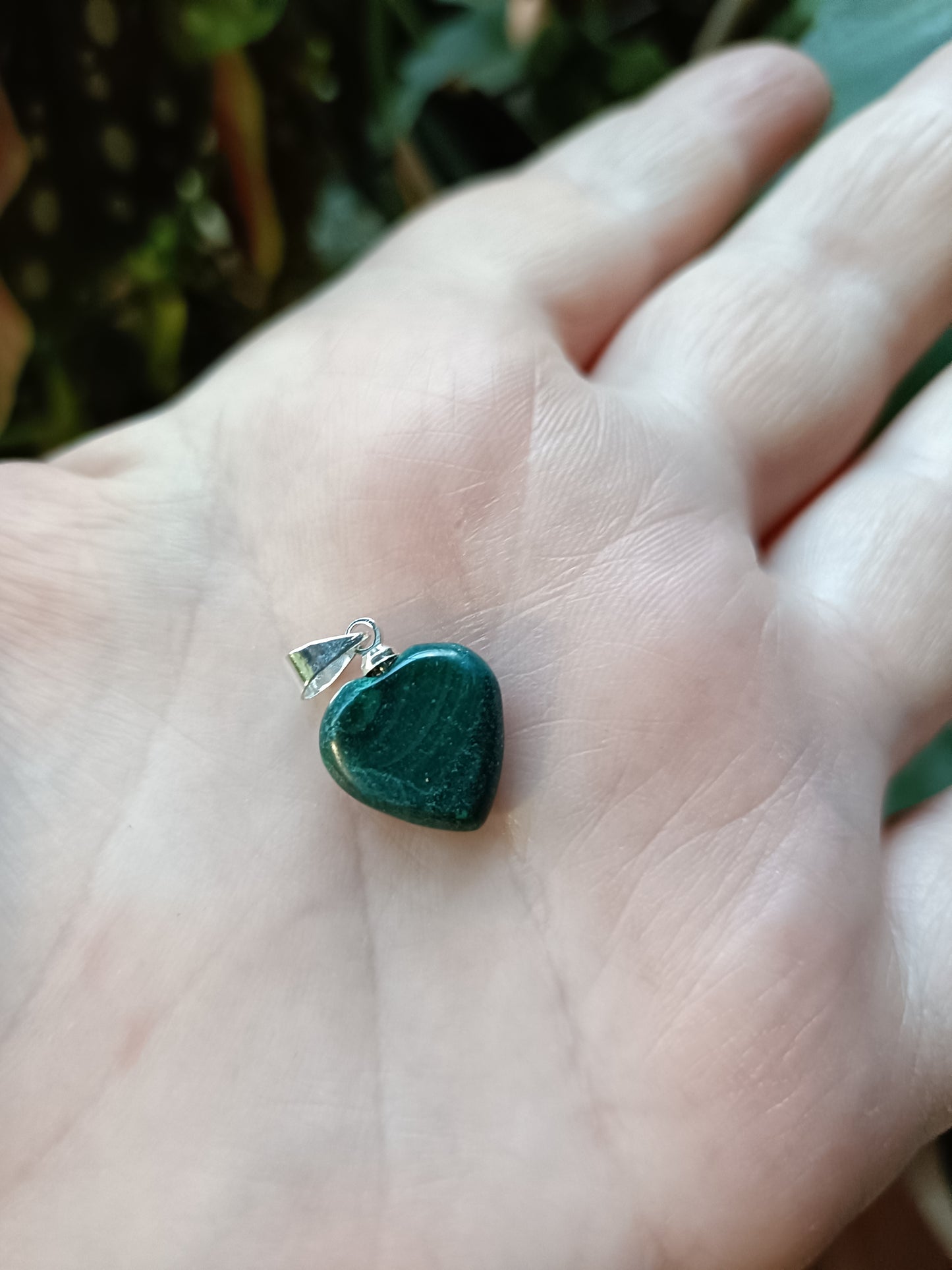 Heart Shaped Malachite Pendant - Silver-Plated Copper