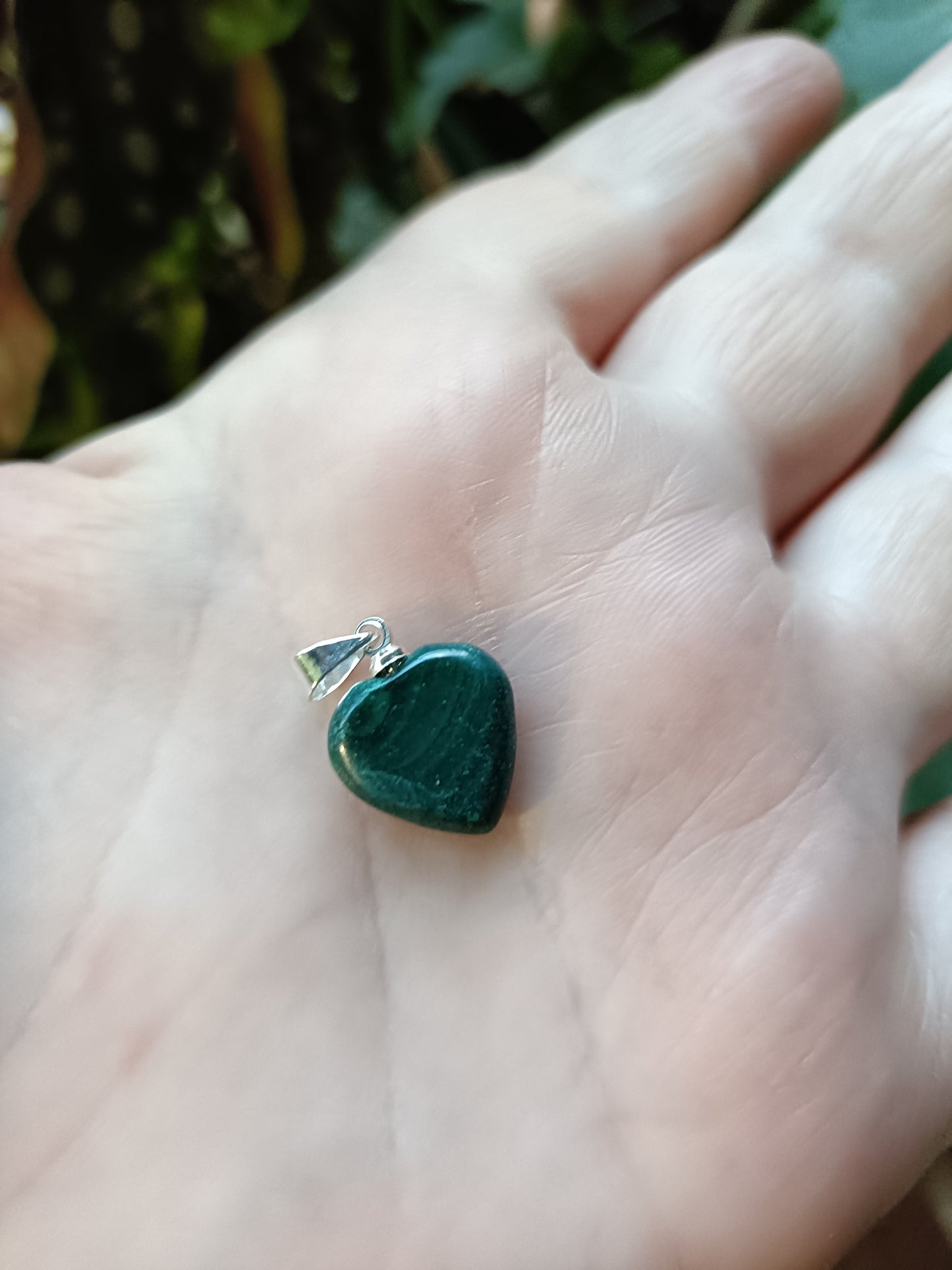 Heart Shaped Malachite Pendant - Silver-Plated Copper