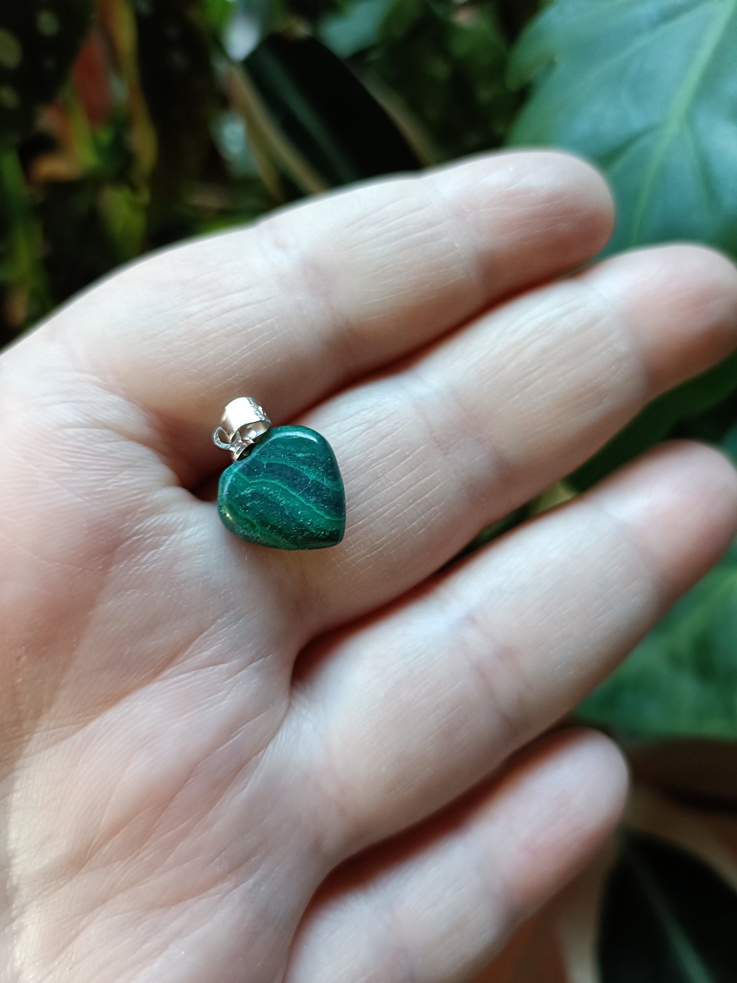 Heart Shaped Malachite Pendant - Silver-Plated Copper