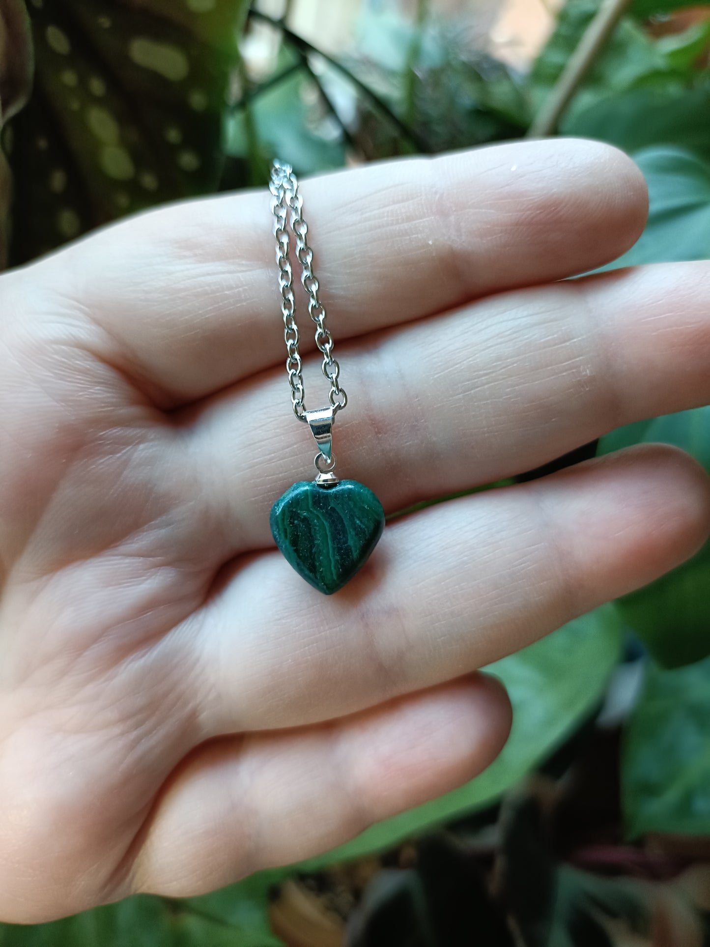Heart Shaped Malachite Pendant - Silver-Plated Copper