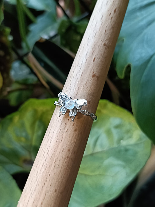 Delicate Fire Opal Butterfly Ring - Silver-Plated Copper