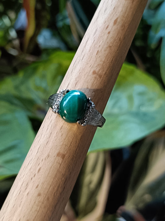 Oval Malachite Ring - Silver-Plated Copper