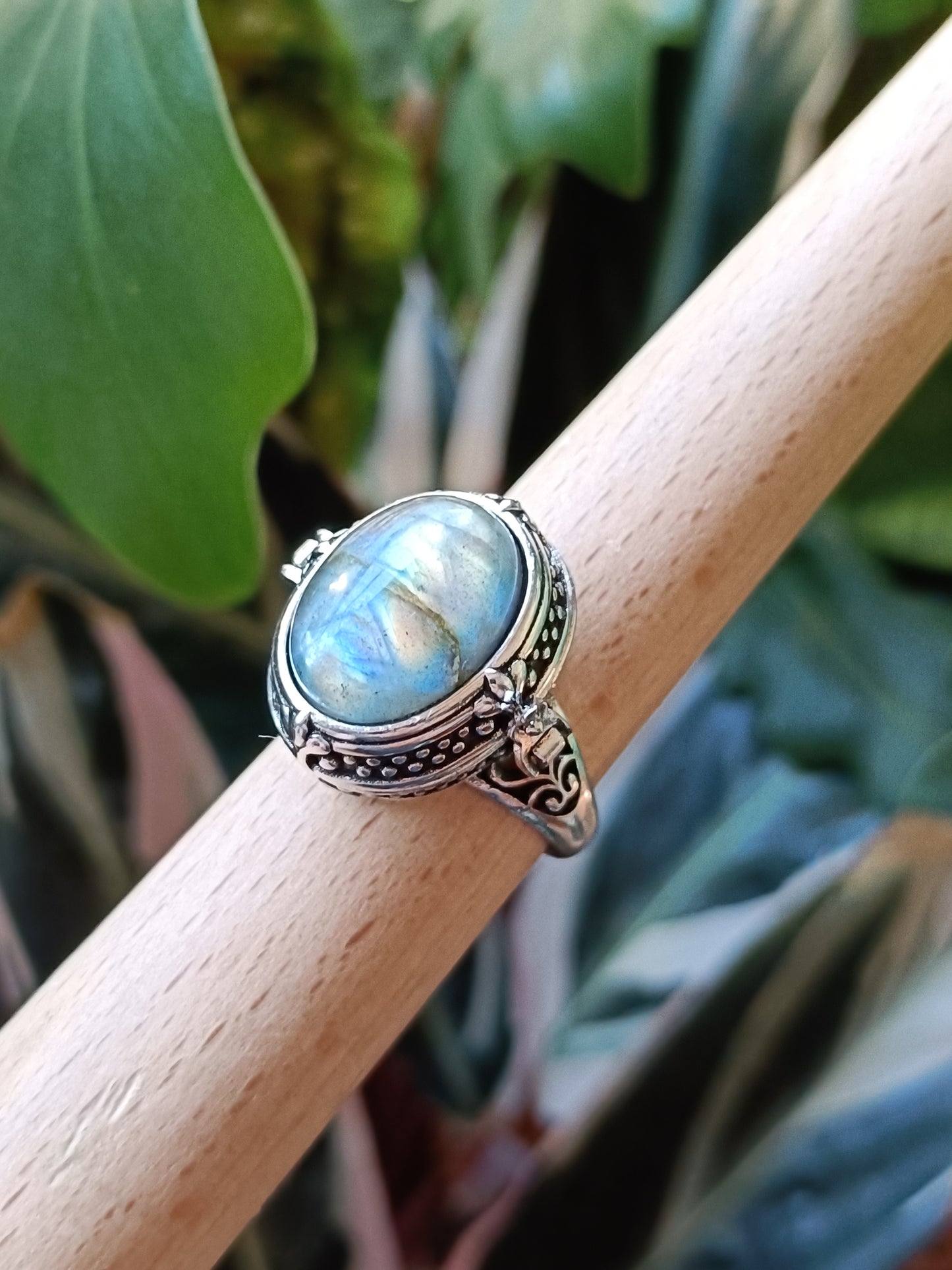 Labdradorite Poison Ring - Silver-Plated Copper