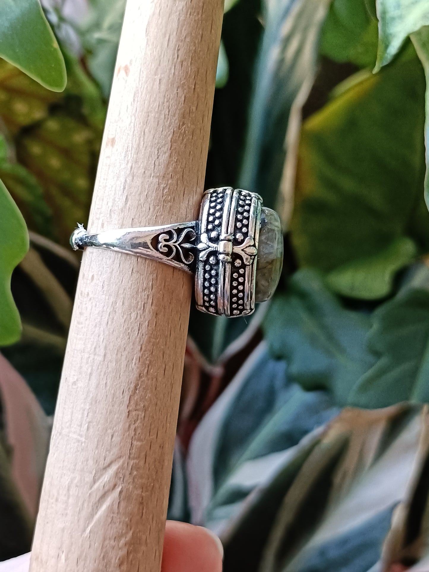 Labdradorite Poison Ring - Silver-Plated Copper