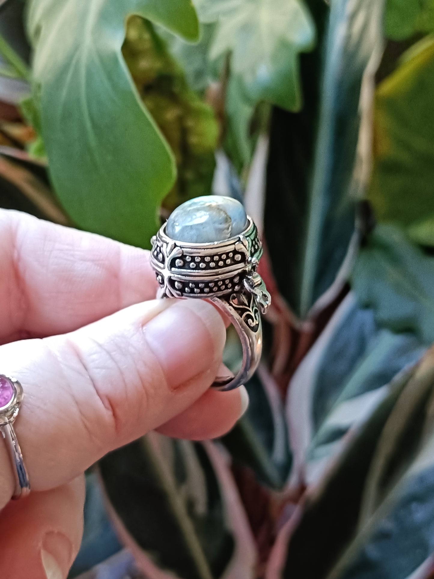 Labdradorite Poison Ring - Silver-Plated Copper