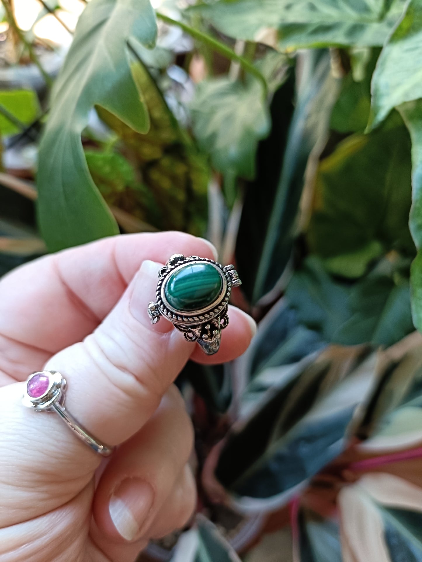 Malachite Poison Ring - Silver-Plated Copper