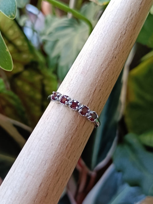 Round Garnet Ring - Silver-Plated Copper