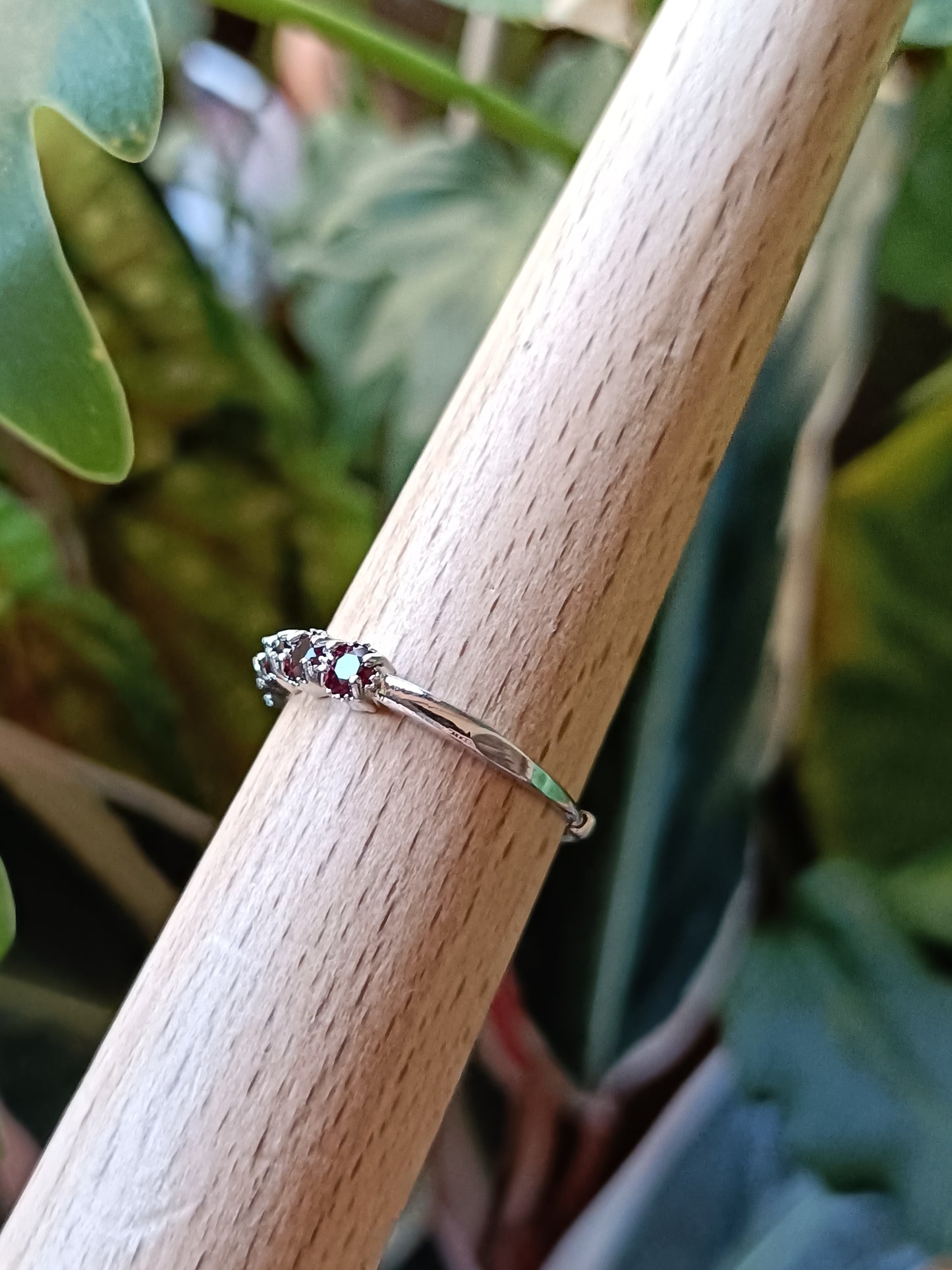 Round Garnet Ring - Silver-Plated Copper