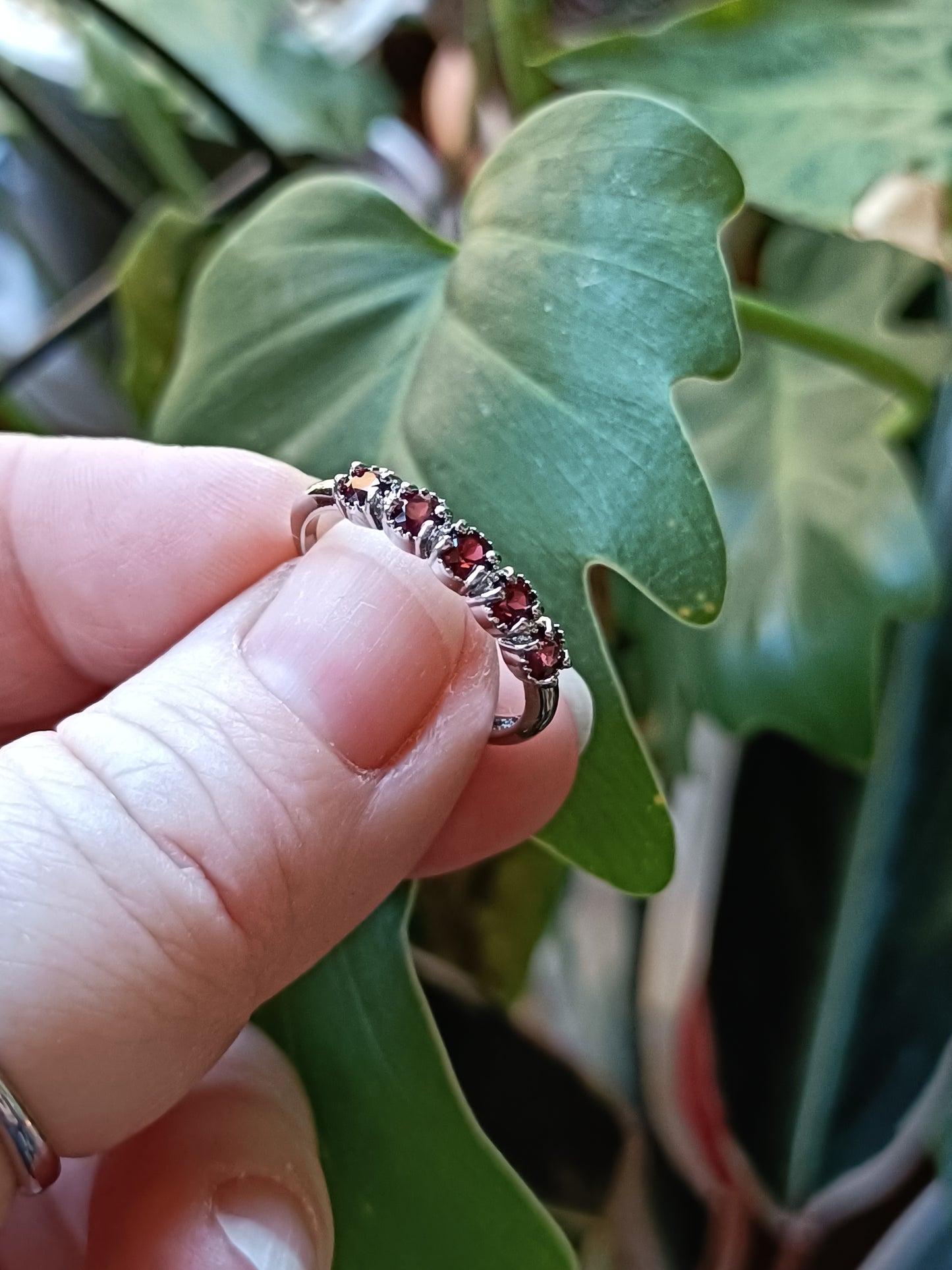 Round Garnet Ring - Silver-Plated Copper