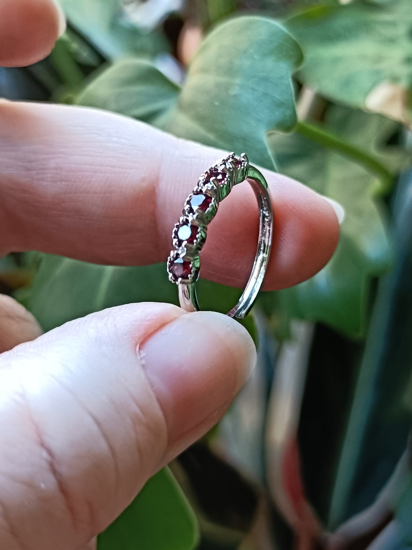Round Garnet Ring - Silver-Plated Copper