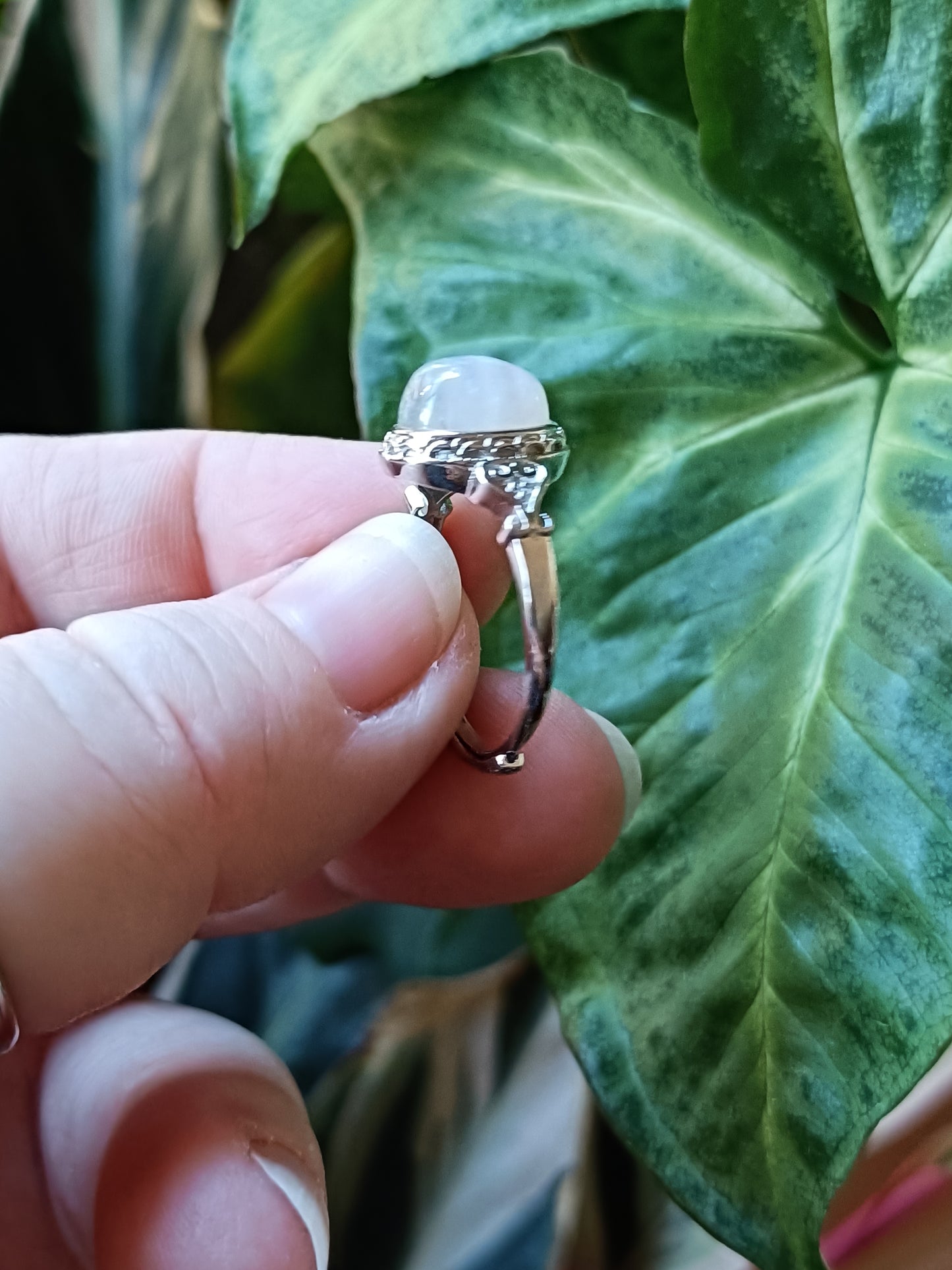 Oval Blue Flash Moonstone Ring - Silver-Plated Copper
