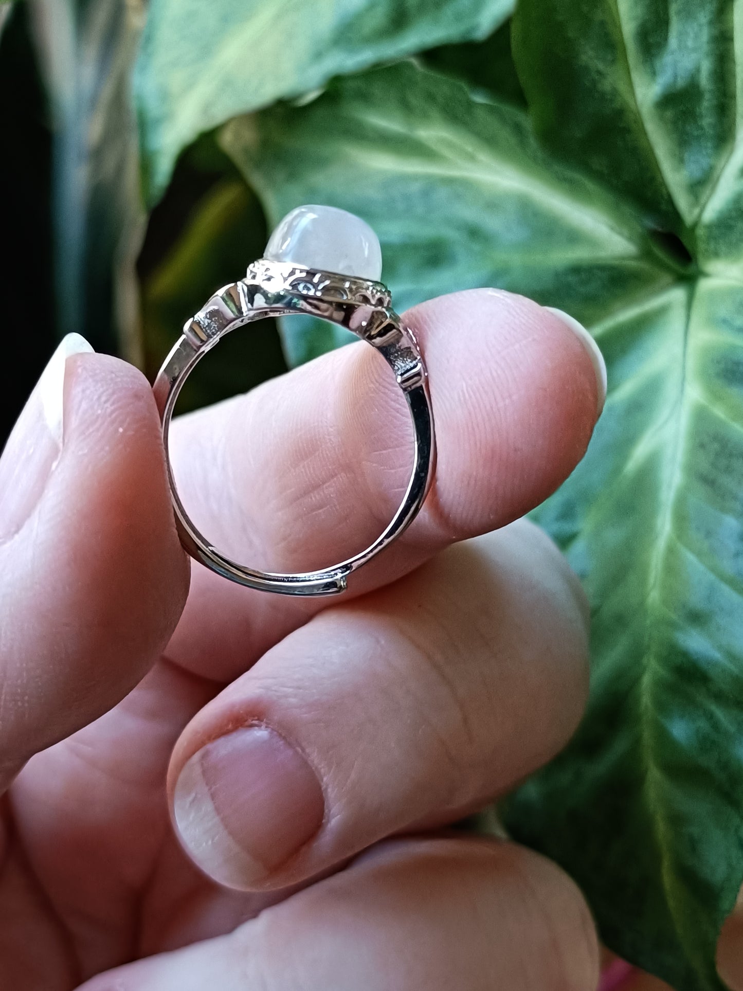 Oval Blue Flash Moonstone Ring - Silver-Plated Copper