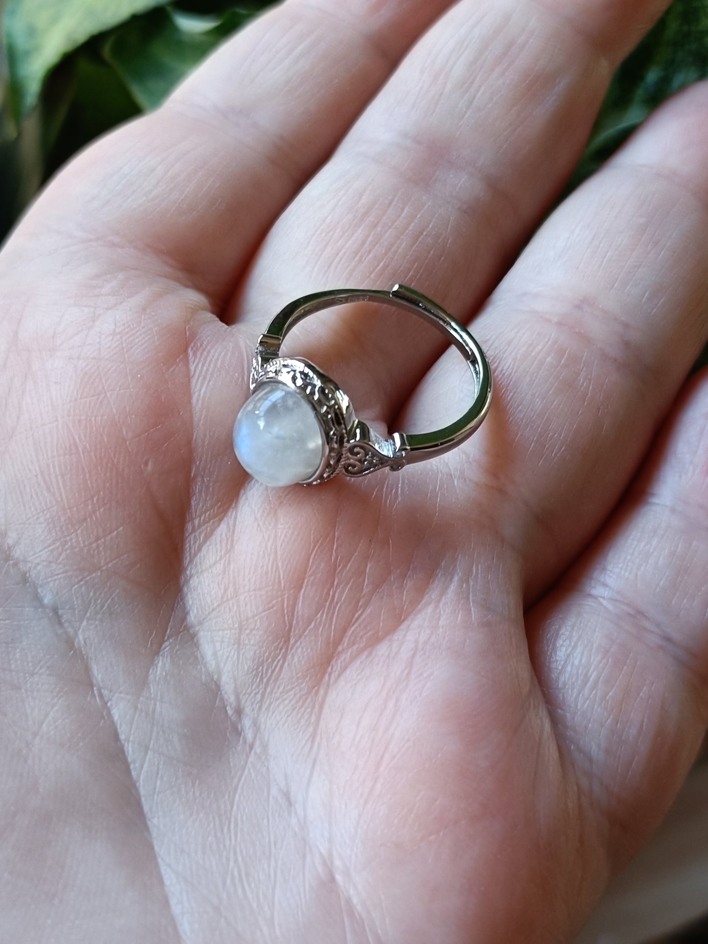 Oval Blue Flash Moonstone Ring - Silver-Plated Copper