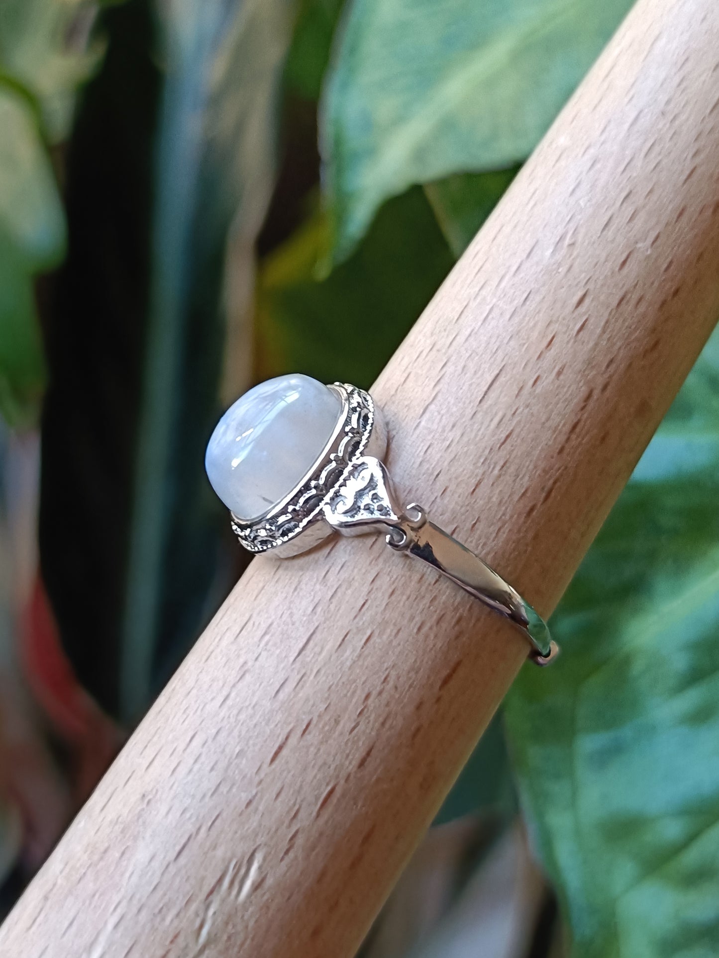 Oval Blue Flash Moonstone Ring - Silver-Plated Copper