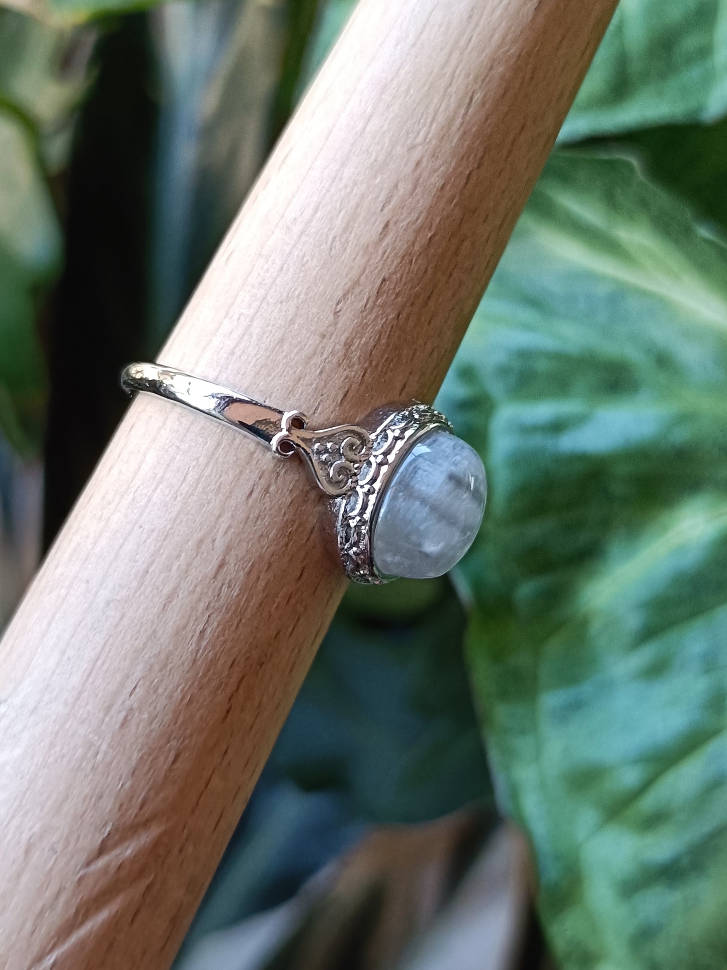 Oval Blue Flash Moonstone Ring - Silver-Plated Copper