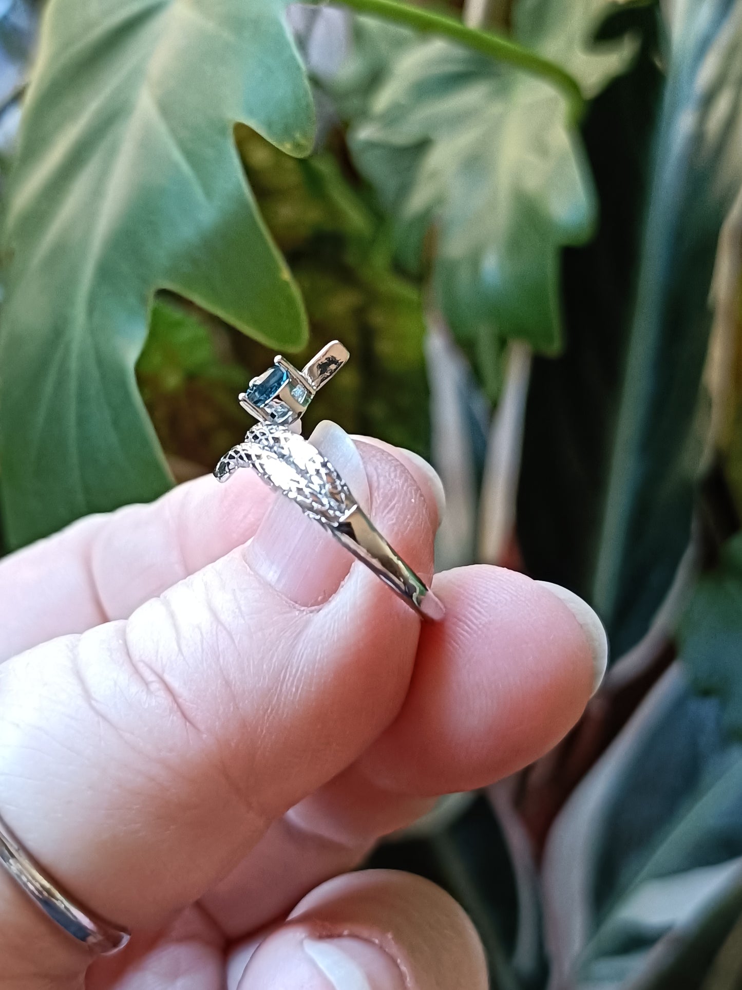 Pear Shaped Snake Blue CZ Ring - Silver-Plated Copper