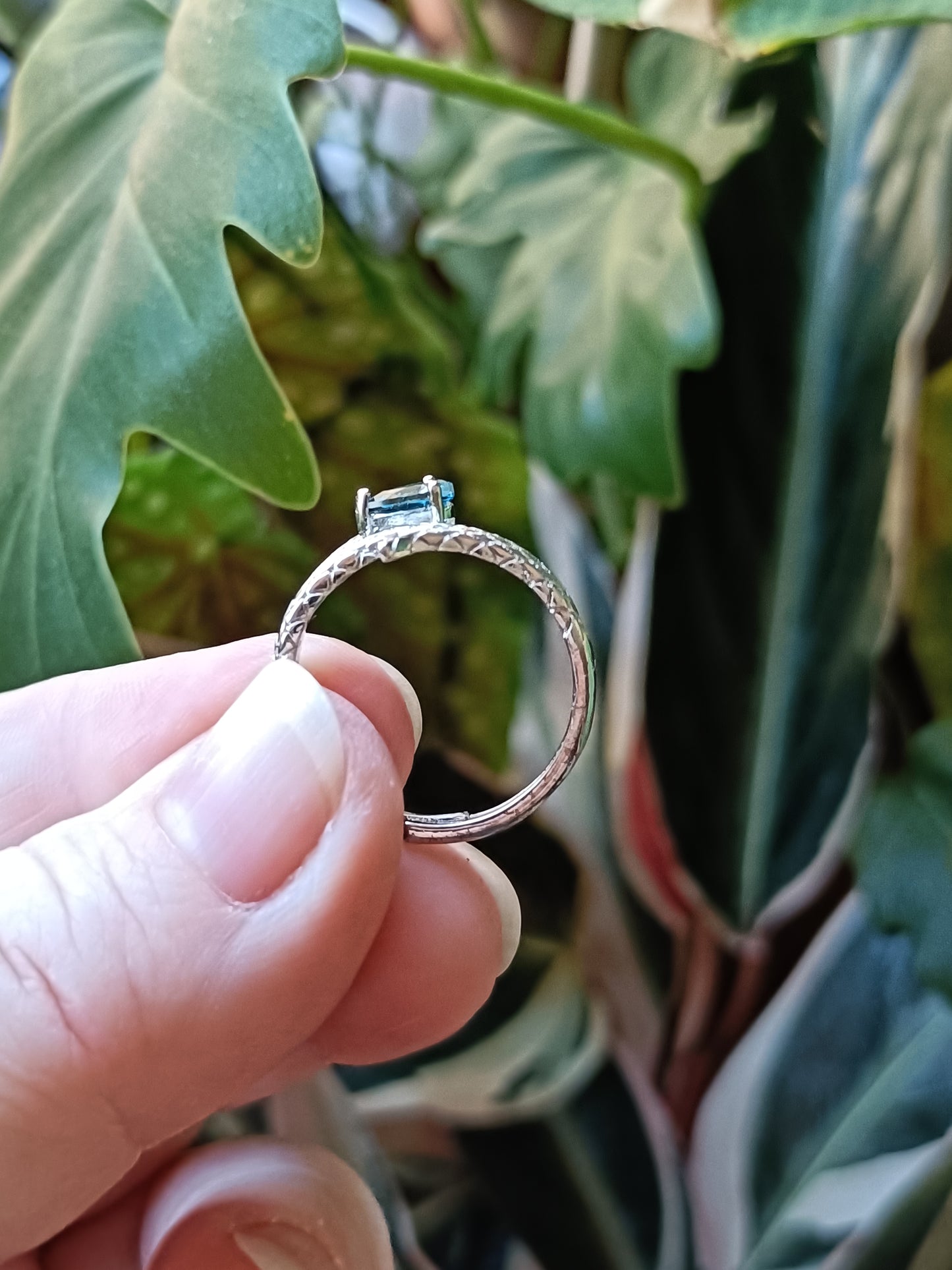 Pear Shaped Snake Blue CZ Ring - Silver-Plated Copper