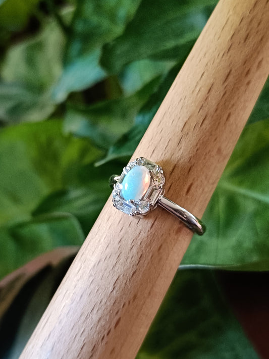 Oval Welo Fire Opal Ring - Silver-Plated Copper