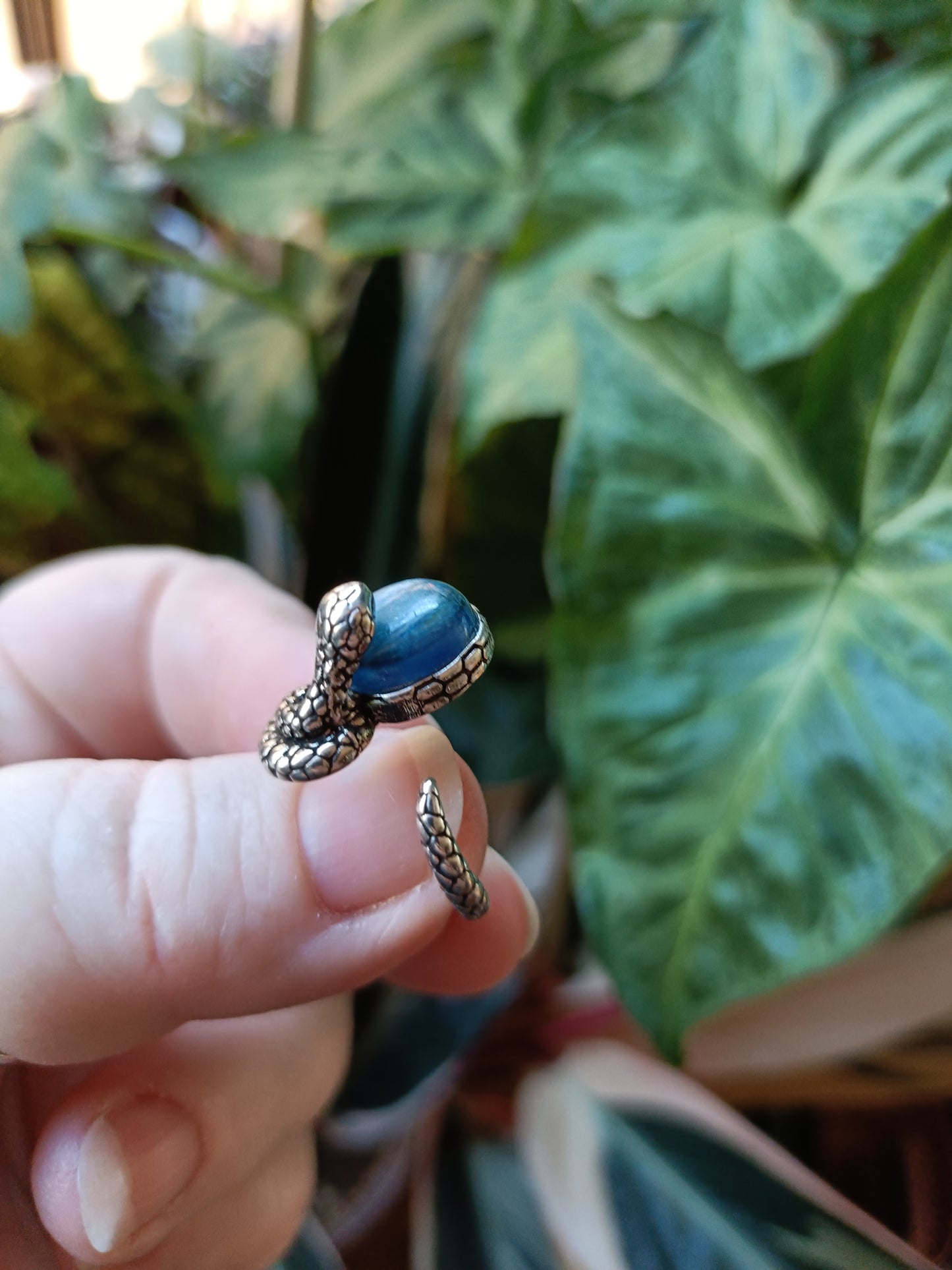 Oval Blue Kyanite Ring - Silver-Plated Copper