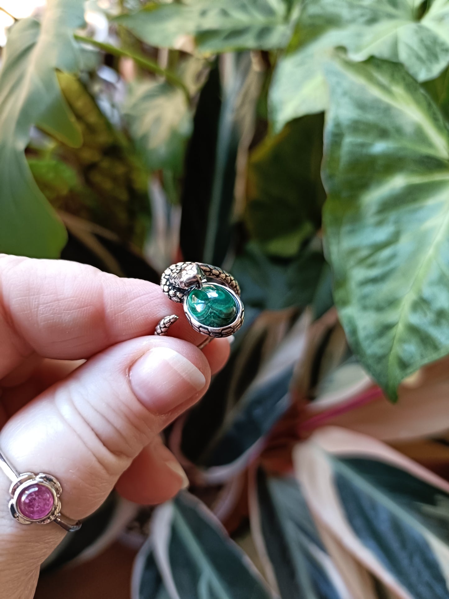 Oval Malachite Ring - Silver-Plated Copper
