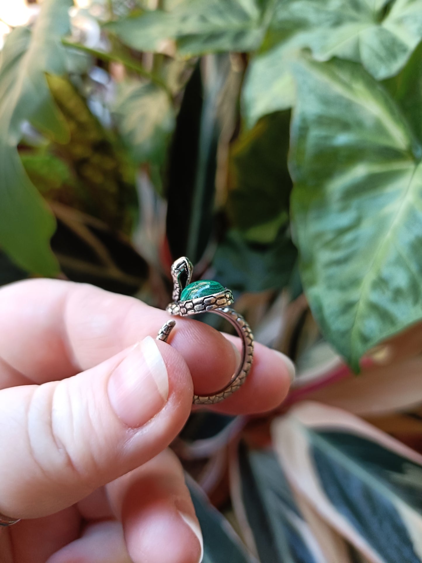 Oval Malachite Ring - Silver-Plated Copper