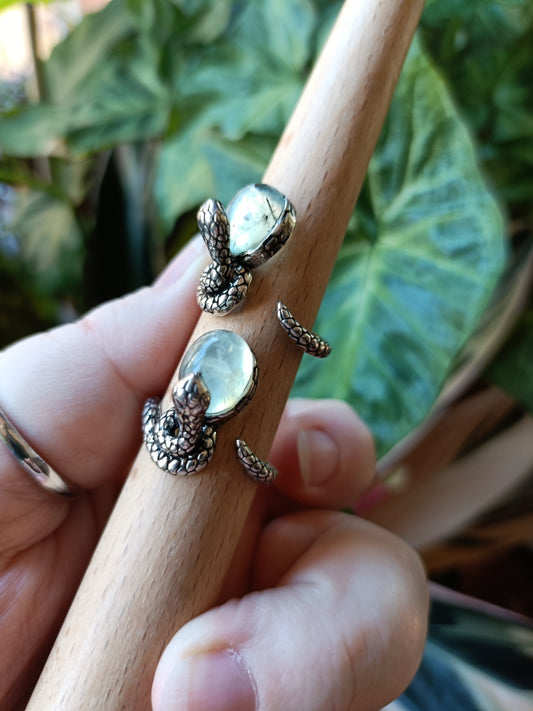 Oval Prehnite & Epidote Ring - Silver-Plated Copper
