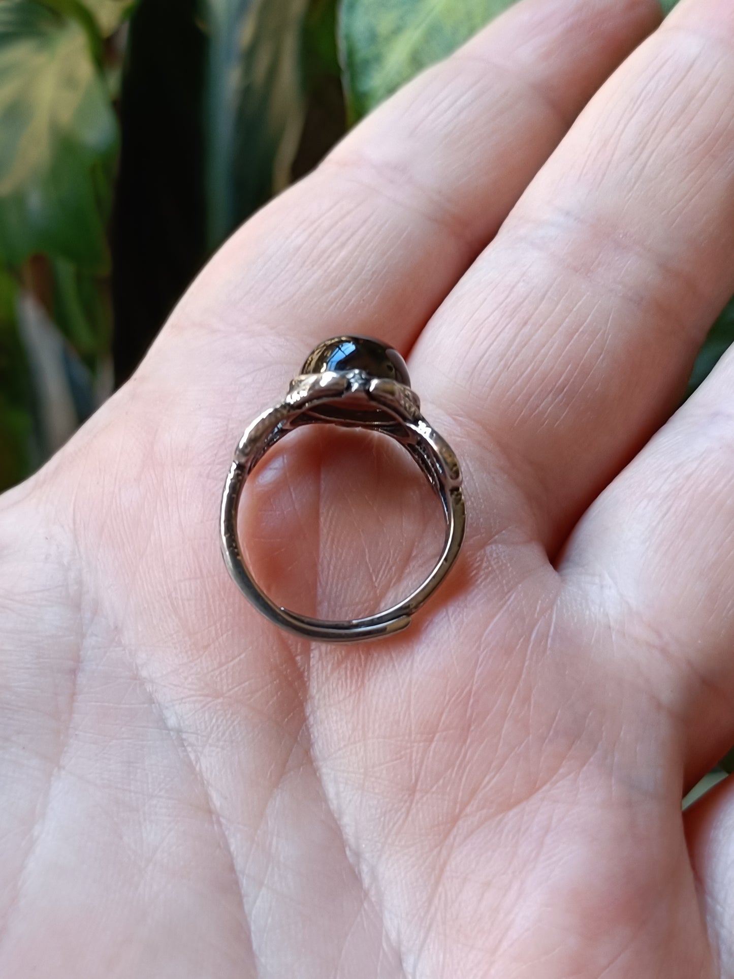 Round Tigers Eye Snake Ring - Silver-Plated Copper