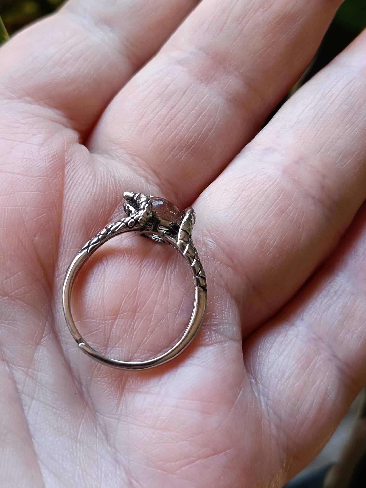Round Sunstone Snake Ring - Silver-Plated Copper