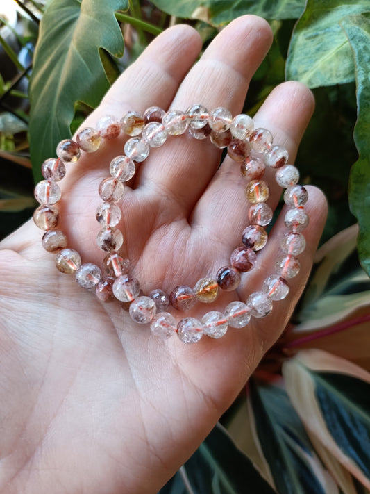 Fire Quartz Round Beaded Stretch Bracelet - 6mm