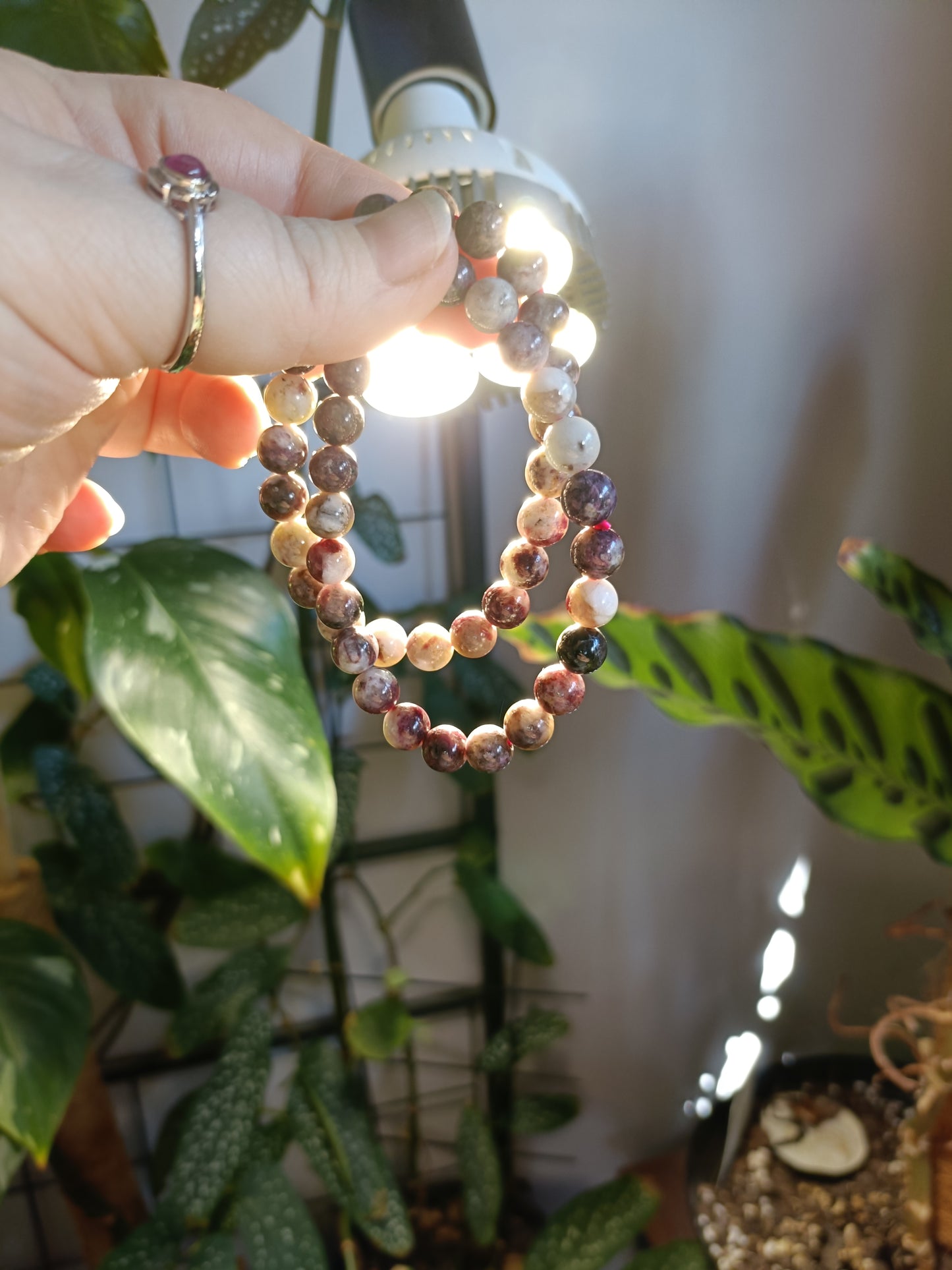 Pink Tourmaline in Quartz Round Beaded Stretch Bracelet - 8mm