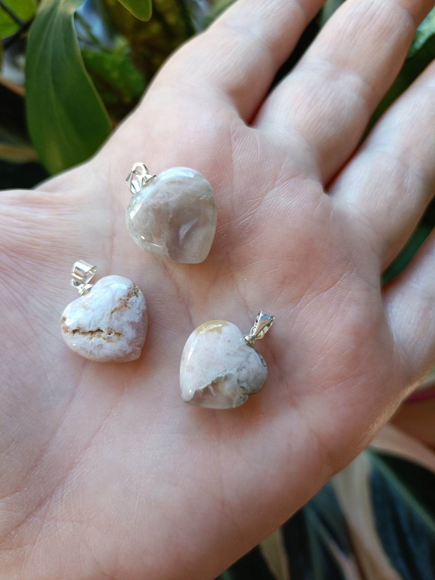Heart Shaped Flower Agate Pendant - Silver-Plated Copper