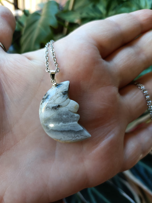 Mixed Moon Face Pendant - Silver-Plated Copper
