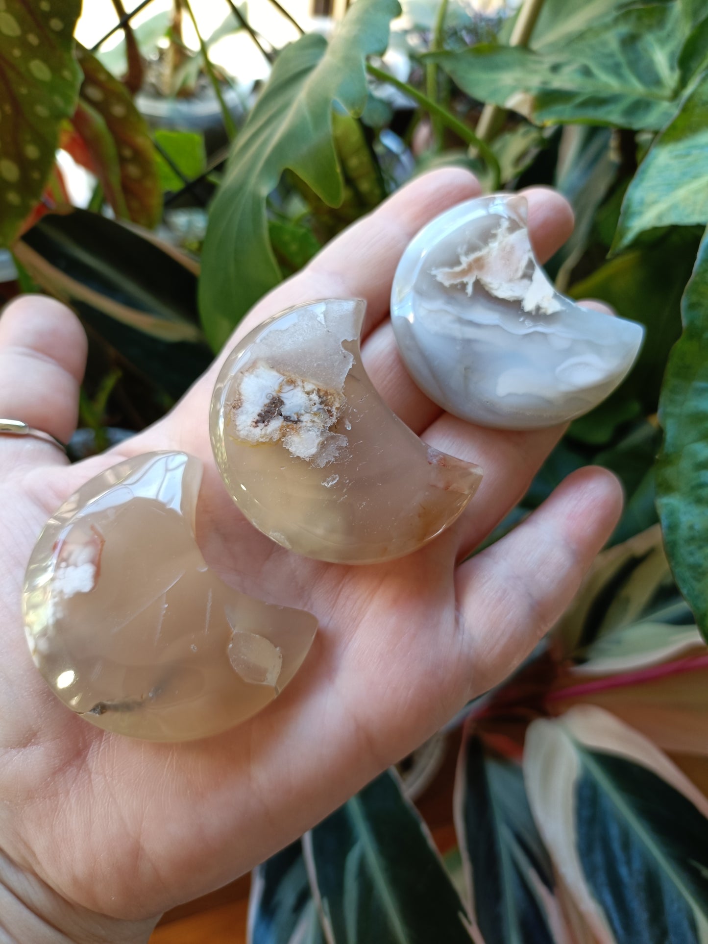 Pink Flower Agate Moon - 40-50g