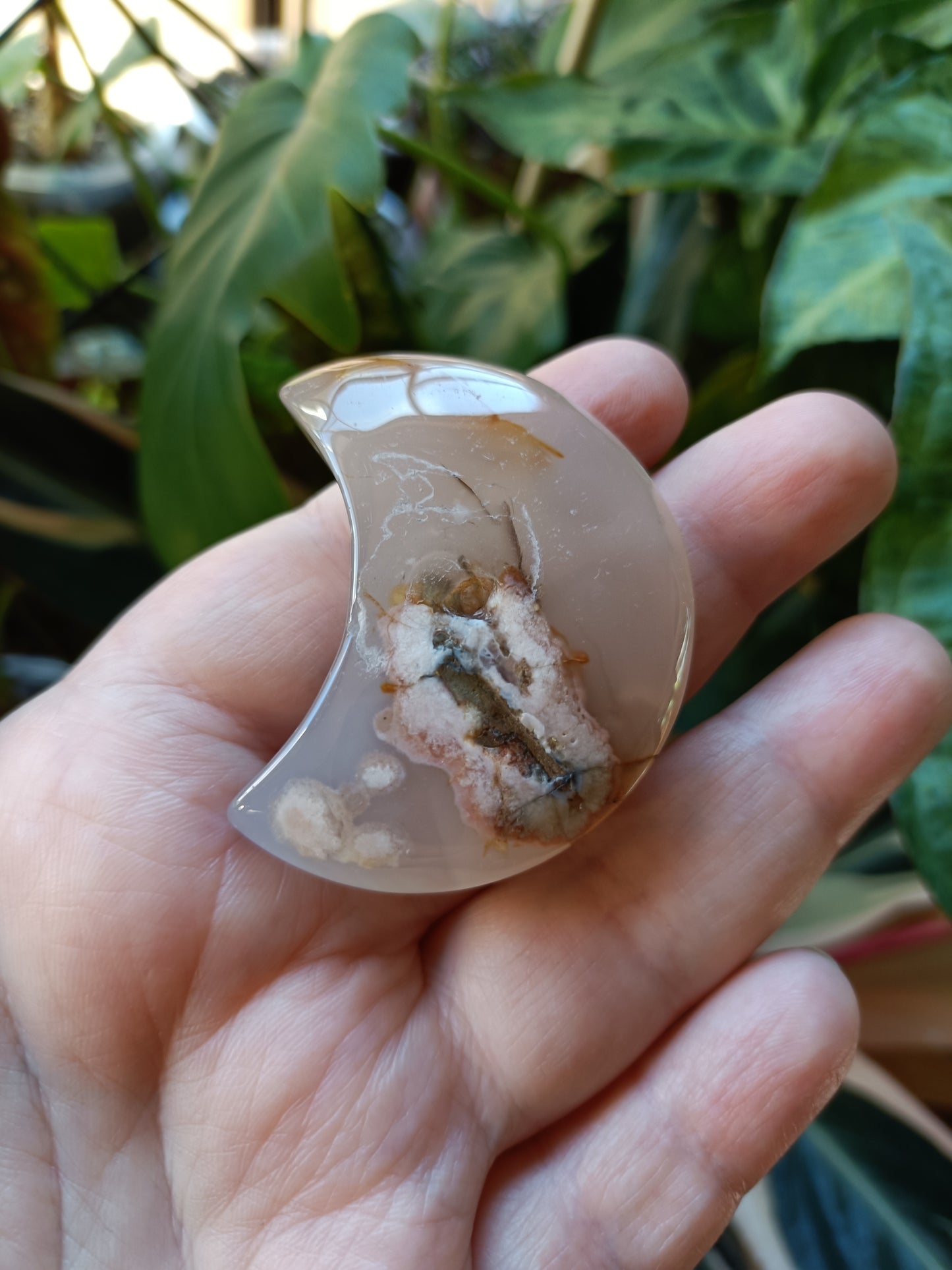 Pink Flower Agate Moon - 40-50g