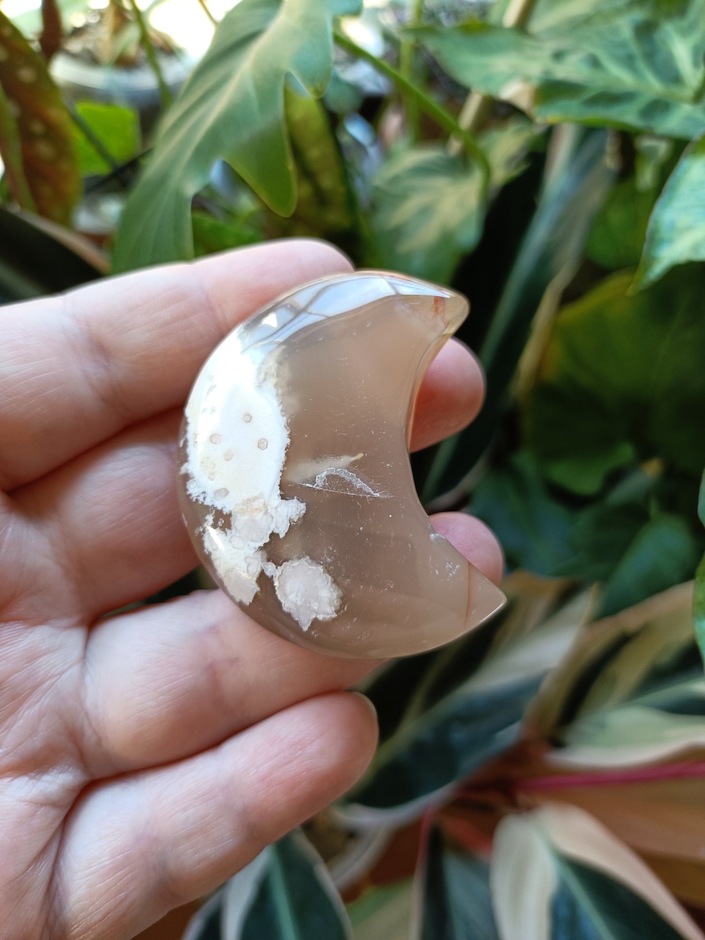 Pink Flower Agate Moon - 40-50g