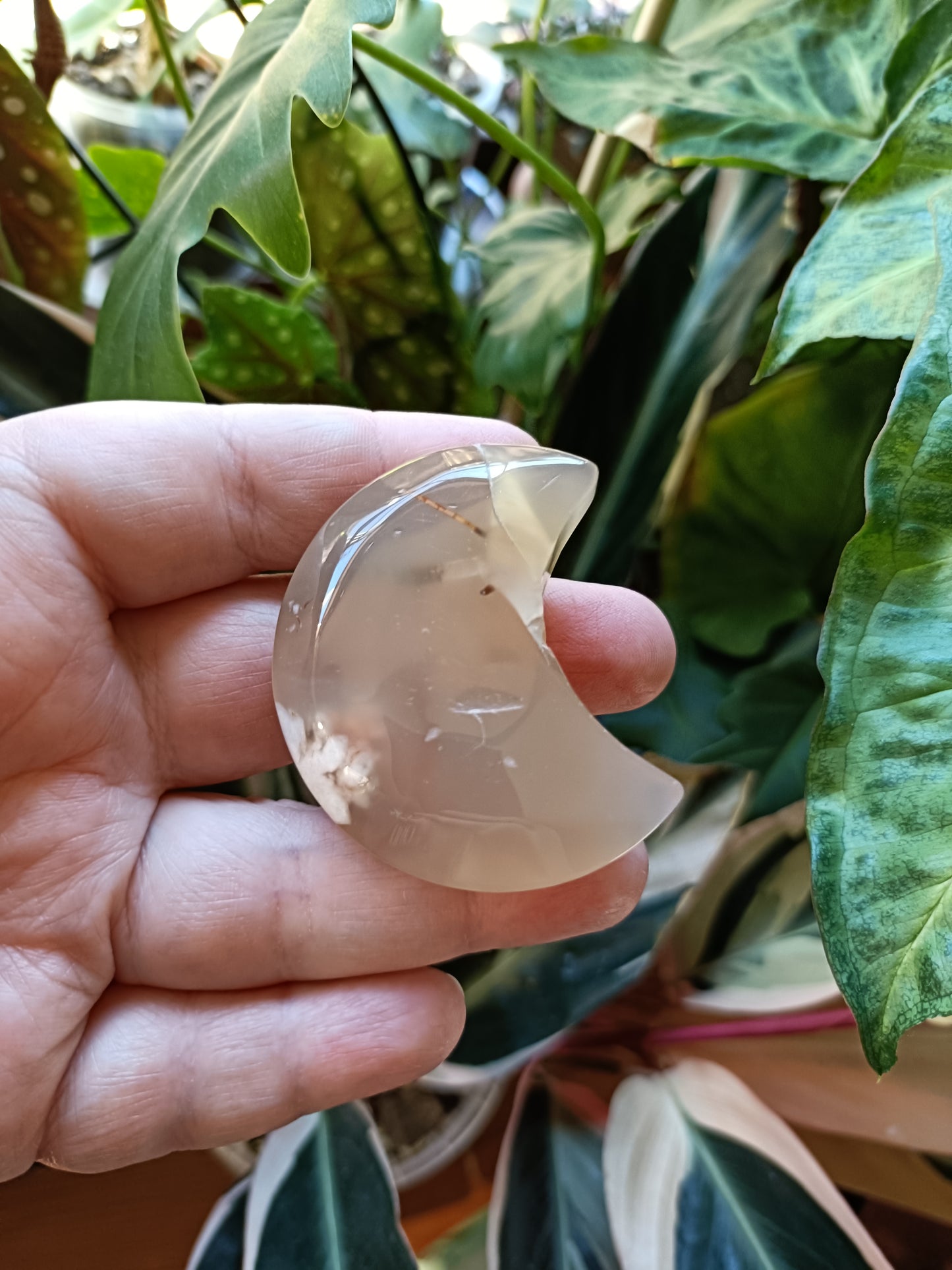 Pink Flower Agate Moon - 40-50g