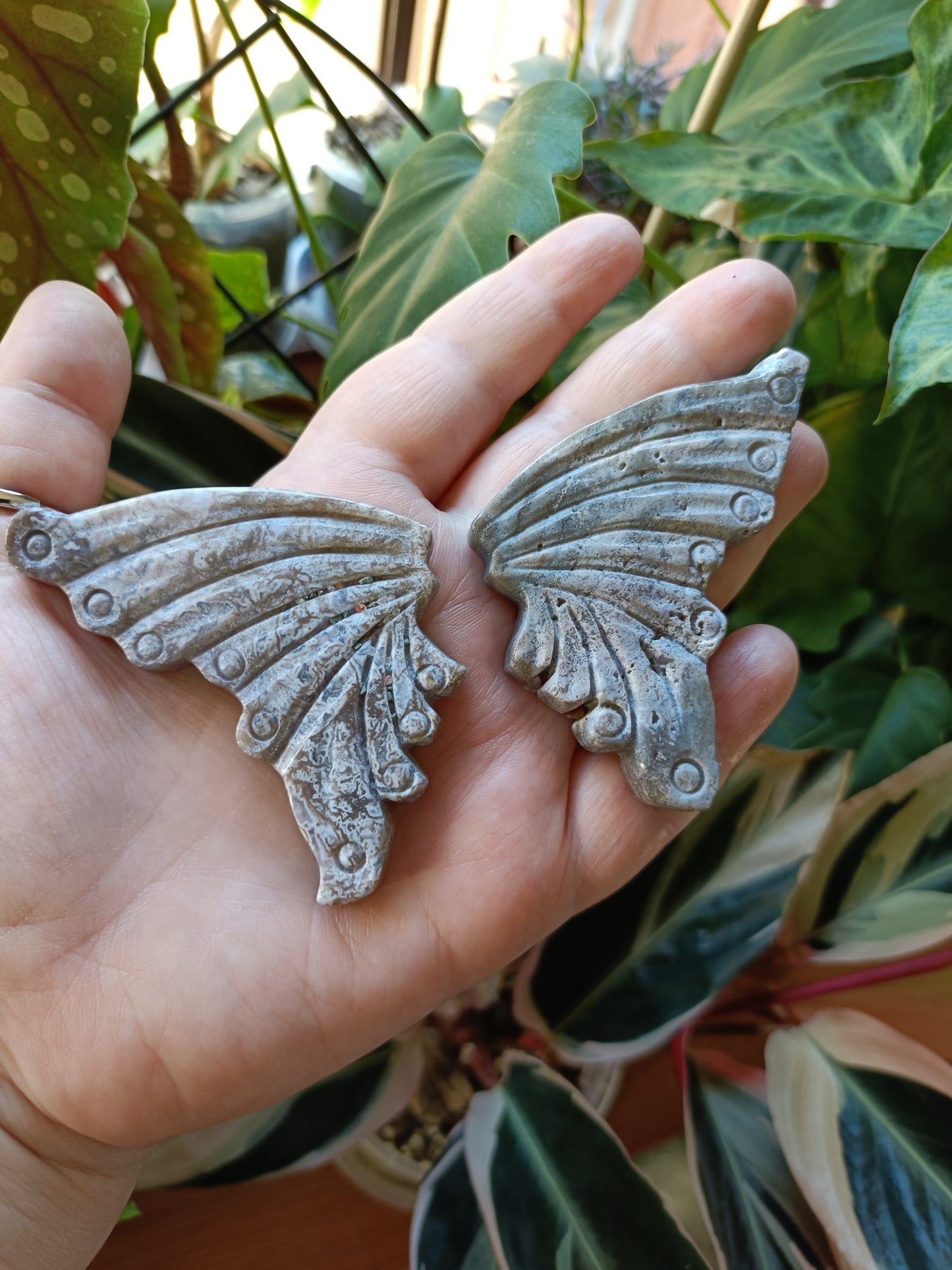 Ocean Jasper Butterfly Wings with Stand - 84g