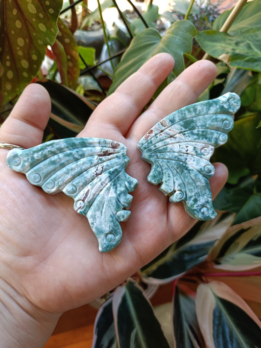 Ocean Jasper Butterfly Wings with Stand - 108g