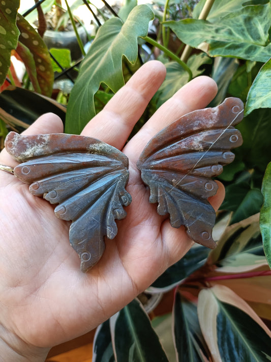 Ocean Jasper Butterfly Wings with Stand - 127g