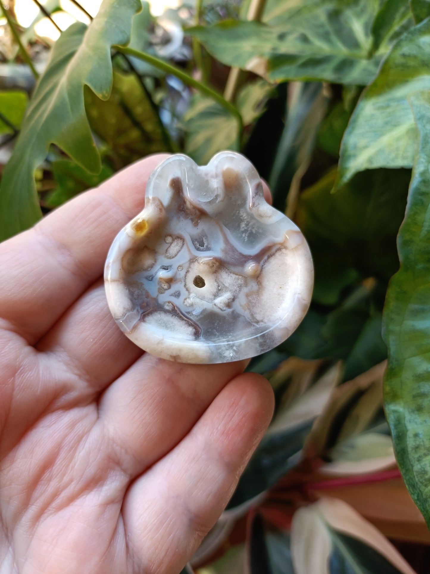 Black Flower Agate Miffy Head Trinket Dish - 45g