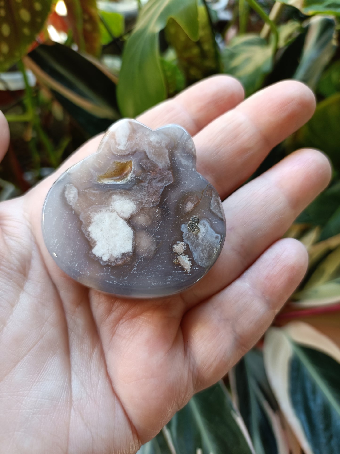 Black Flower Agate Miffy Head Trinket Dish - 45g