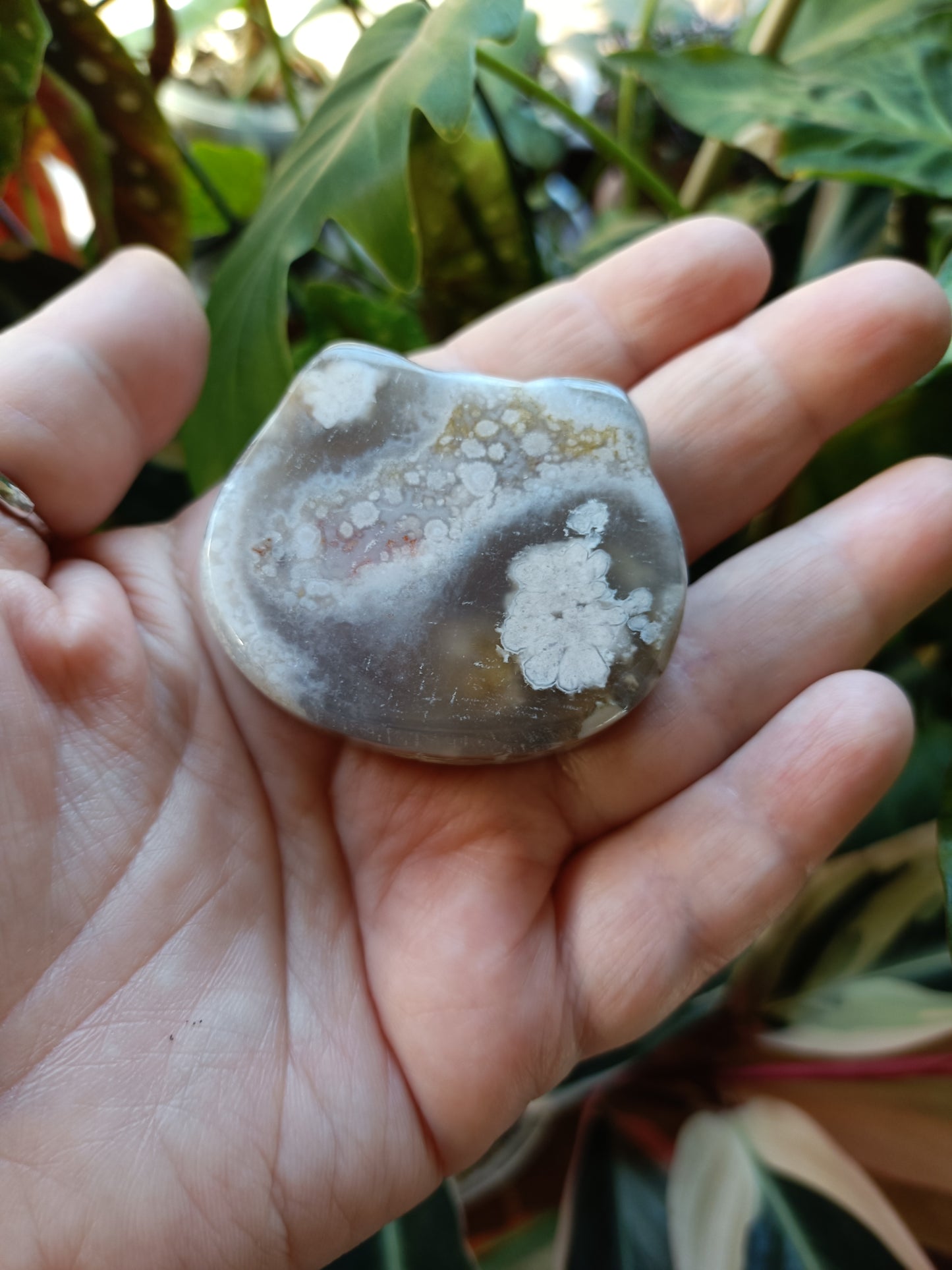 Black Flower Agate Kitty Head Trinket Dish - 60g
