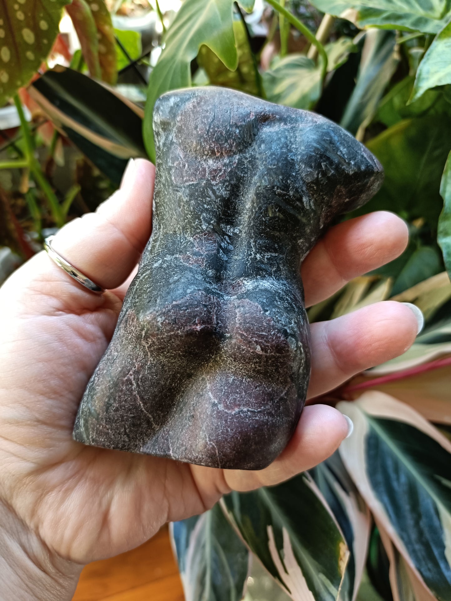 Garnet and Arfvedsonite Male God Body Carving - 675g