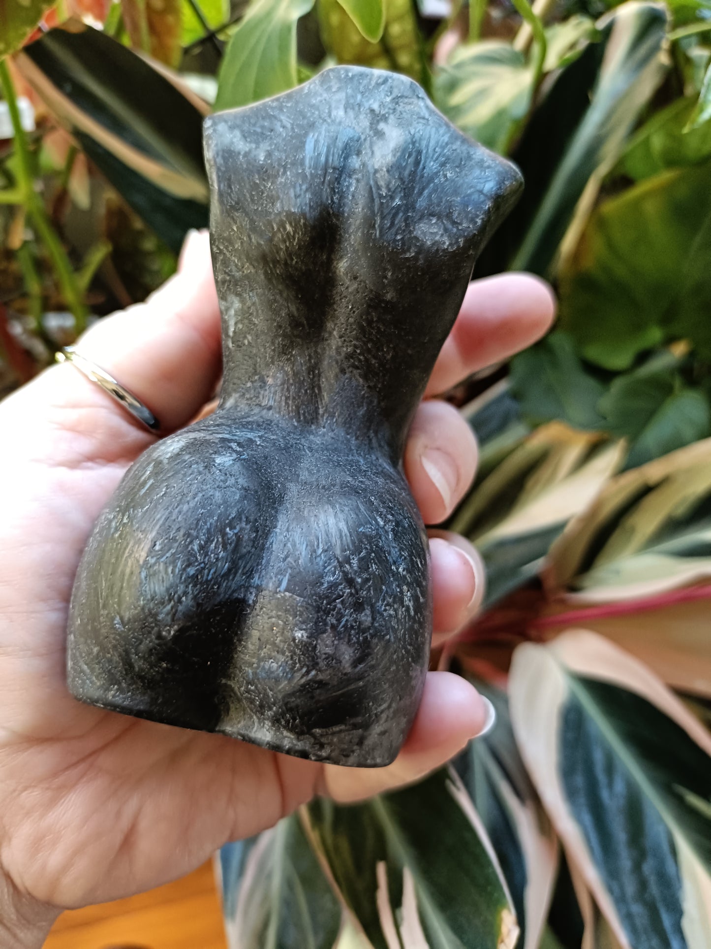 Arfvedsonite 'Firework Stone' Goddess Body Carving - 530g