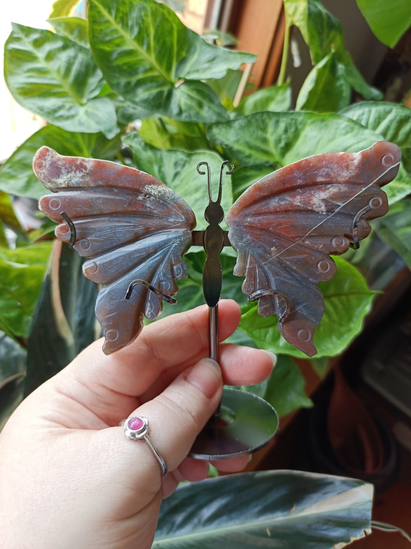 Ocean Jasper Butterfly Wings with Stand - 127g