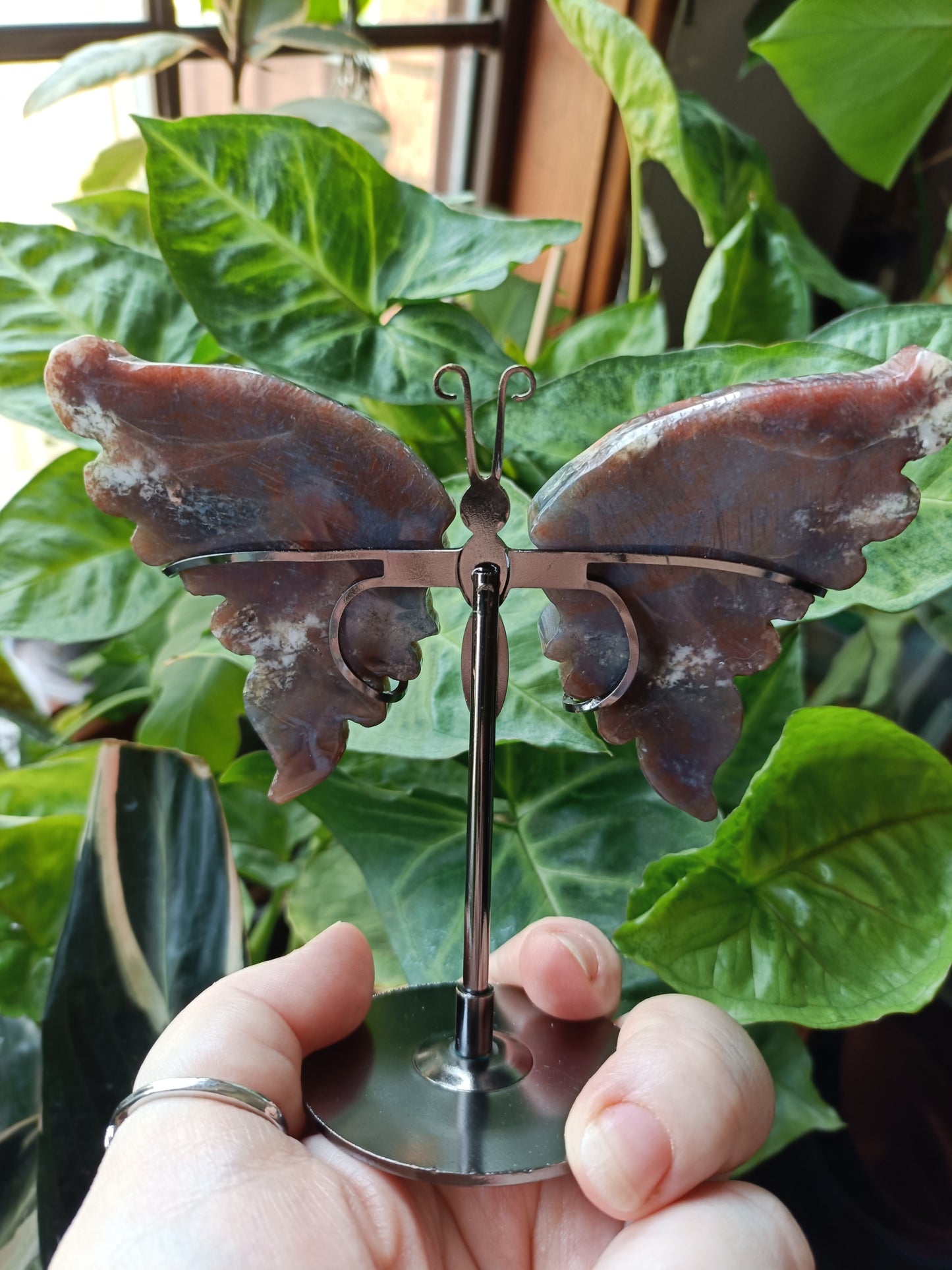 Ocean Jasper Butterfly Wings with Stand - 127g