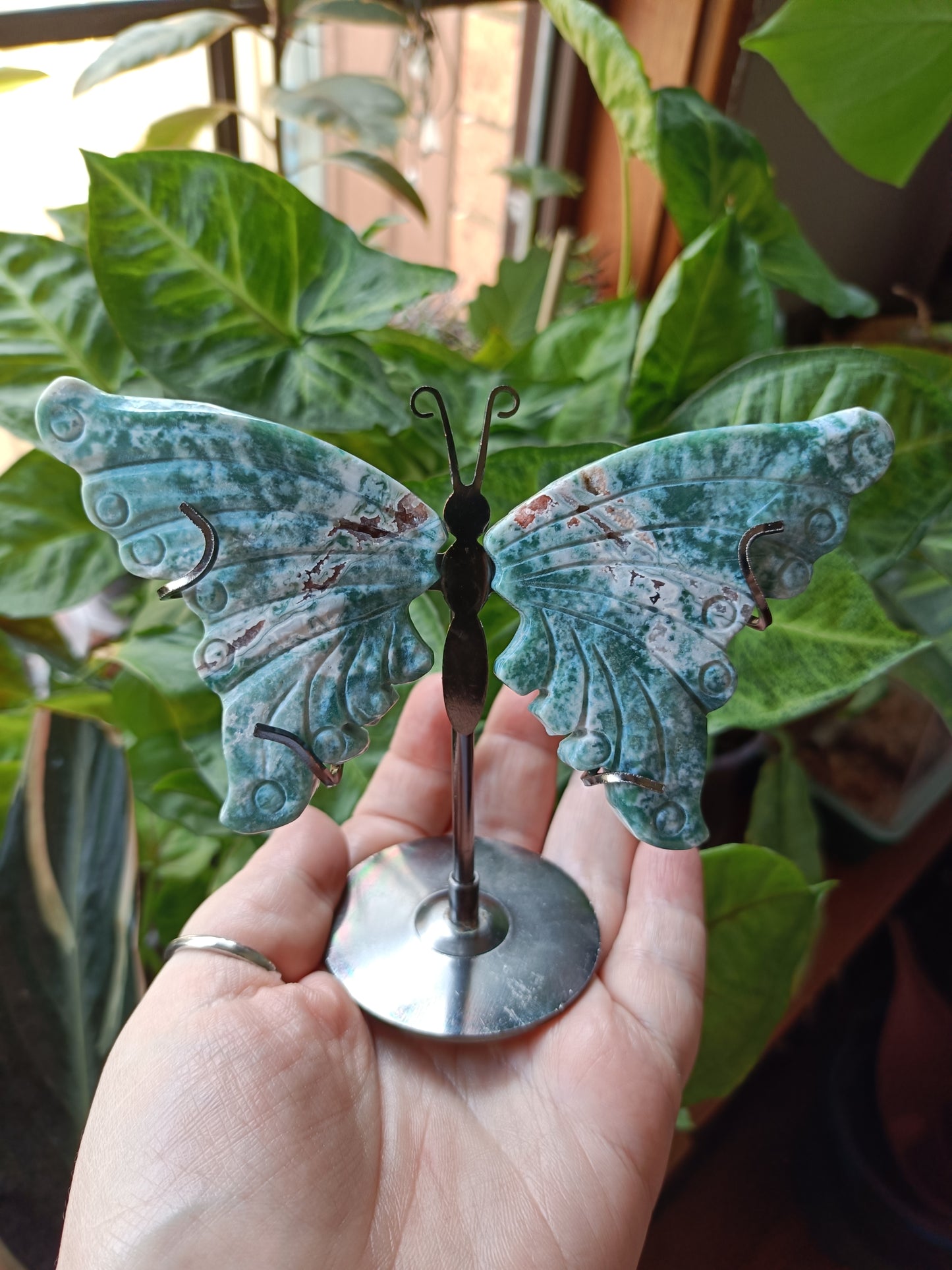 Ocean Jasper Butterfly Wings with Stand - 108g
