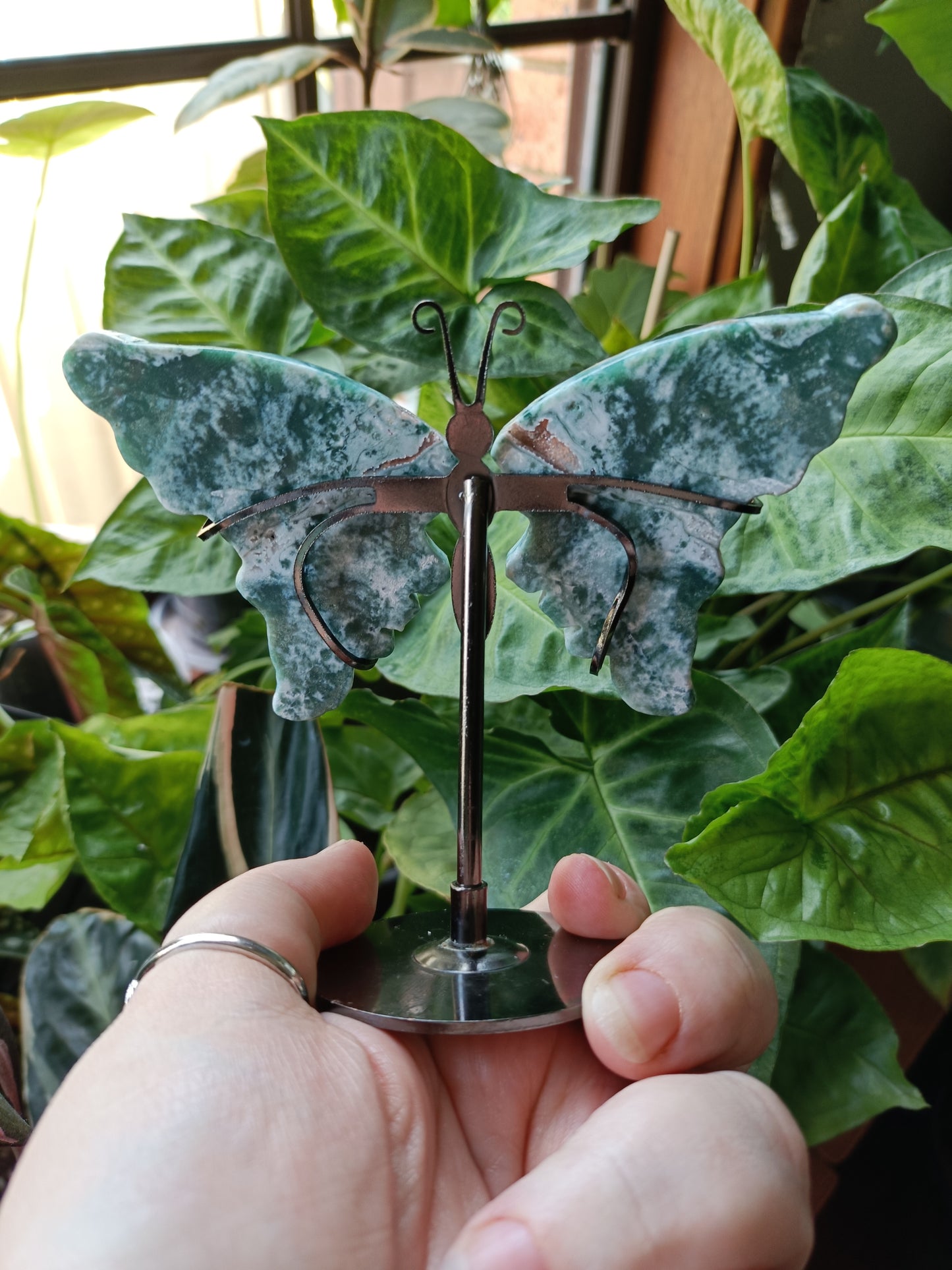 Ocean Jasper Butterfly Wings with Stand - 108g